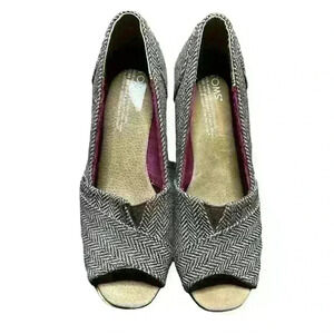 TOMS Women's Espadrille Wedge Sandal Cork Platform Houndstooth Pattern Size US 7